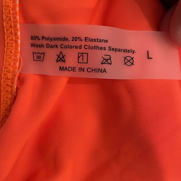 Neon Orange 3 Piece Bikini Set Womens Size Large Vacation Beach - Picture 2 of 10